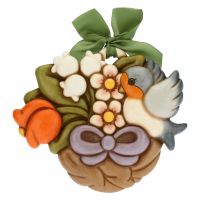 Decorative plaque – swallow flying over basket of flowers