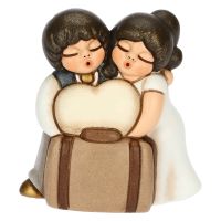 Ceramic newlyweds travelling with heart and briefcase, small