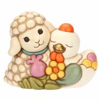 Coppia agnellino Nelly e gallina Ester in ceramica Sorprese di Pasqua, maxi