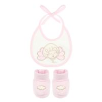 Girls’ cotton bib and booties set