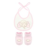 Girls’ cotton bib and booties set