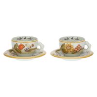 Set 2 tazze Country con fiori, farfalla e uccellino