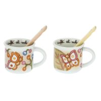 Set of two Fall in Love mini mugs with teaspoons