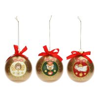 Set of 3 gold Christmas balls