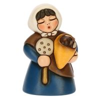 Donna con castagne in ceramica Presepe Classico blu