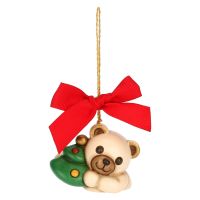 Addobbo natalizio Teddy con albero di Natale in ceramica, piccolo