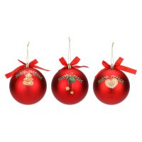 Set mit 3 Weihnachtskugeln aus Polyester, rot, groß