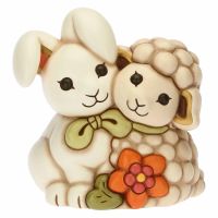 Couple bunny Ester and little lamb with flower