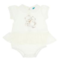 Cream baby girl’s short-sleeved romper suit, 3-6 months