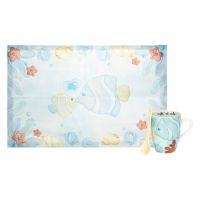 Mug in porcellana con tovaglietta in cotone Mare da amare