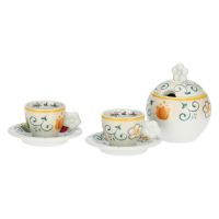 Set of 2 Eolia porcelain espresso cups and sugar bowl
