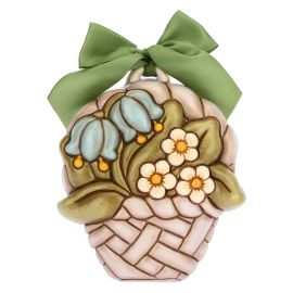 Formella media a forma di cesto con campanule e fiori pesco