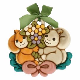 Decorative plaque – squirrels with bouquet of flowers
