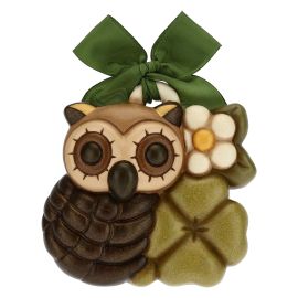 Decorative plaque – owl with lucky four-leaf clover