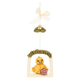 Racconti d'Autunno ceramic decorative plaque with Welcome inscription and yellow bird Colin