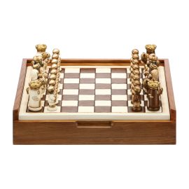 Ceramic chess set with wooden base