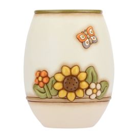 Country vase with flowers and butterfly