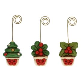 Set of 3 ceramic placeholders: tree mistletoe and holly