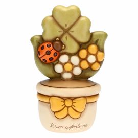 Flowerpot ornament with four-leaf clover and ladybird - Good Luck