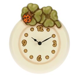 Wall clock with four-leaf clovers and lucky ladybird