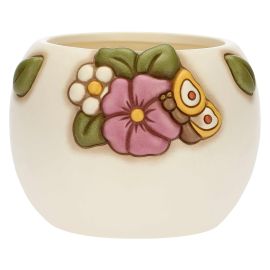 Racconti d'Autunno ceramic flowerpot holder with mallow flower, small