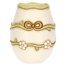 Ceramic vase with daisies and bow, medium