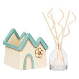 Porta diffusore a forma di casetta con fiore in ceramica