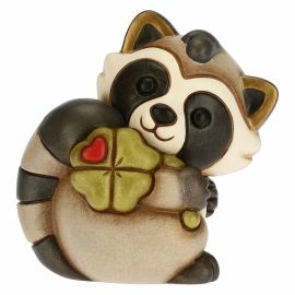 Waschbär Pepito fröhlich mit Glücksklee