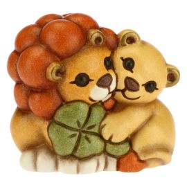 Mini coppia leoni con quadrifoglio portafortuna