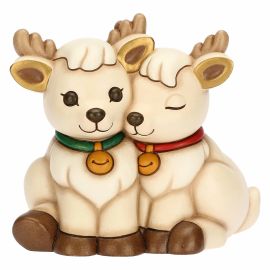 Ceramic Robin Reindeer pair hugging