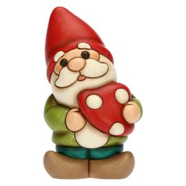 Gnomo Oliver con fungo rosso in ceramica Bosco Magico