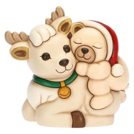 Ceramic Teddy riding Robin Reindeer, medium