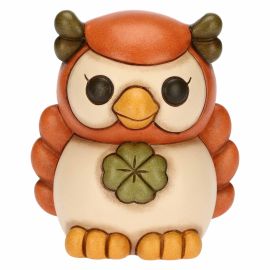 Racconti d'Autunno ceramic orange Lucky Owl with four-leaf clover