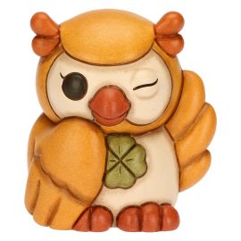 Racconti d'Autunno ceramic yellow Lucky Owl with four-leaf clover