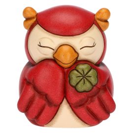 Racconti d'Autunno ceramic red Lucky Owl with four-leaf clover