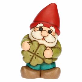 Inverno Incantato ceramic Oliver Gnome with four-leaf clover good luck charm, medium