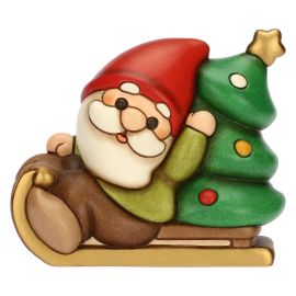 Ceramic Oliver Gnome on sledge with tree