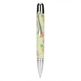 Country ballpoint pen with flowers, dog rose and butterflies