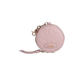 Sempre con me powder pink faux leather round key chain with zip