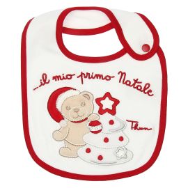 Bavetta bianca e rossa unisex con bottone THUN & OVS in cotone bio "Il mio primo Natale"