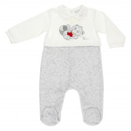 THUN & OVS boys’ white and grey romper in chenille featuring Pepito the Raccoon