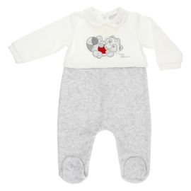 THUN & OVS boys’ white and grey romper in chenille featuring Pepito the Raccoon