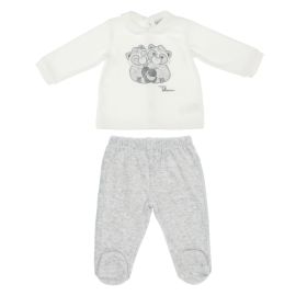THUN & OVS white and grey long-sleeved romper suit set in chenille