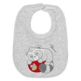 THUN & OVS Pepito the Raccoon grey bib in organic cotton