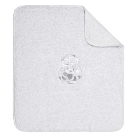 THUN & OVS Pepito the Raccoon grey embroidered blanket in organic cotton