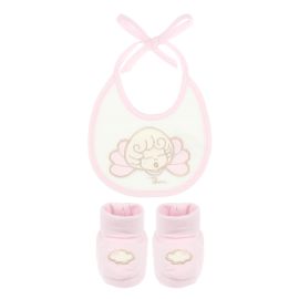 Girls’ cotton bib and booties set