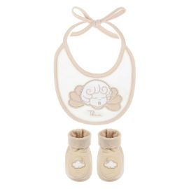 Neutral cotton bib and booties set