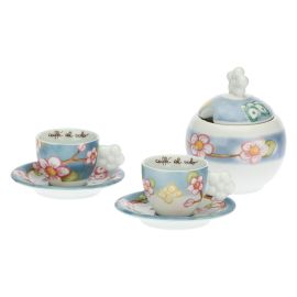 Set of 2 Fiori Di Pesco coffee cups with sugar bowl