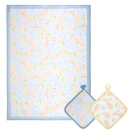 Gift set of 2 Fiori Di Pesco potholders and tea towel
