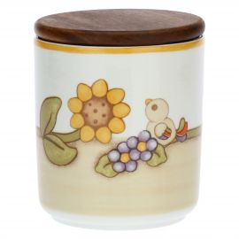 Country porcelain jar with bird and sunflower
